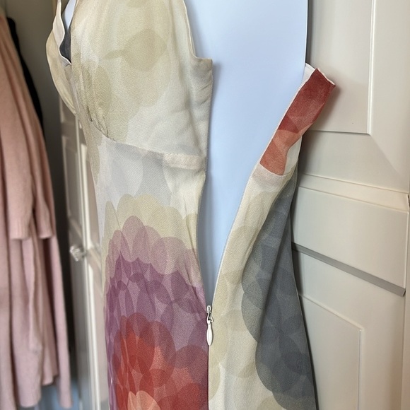 Club Monaco 100% Silk Slip Dress, Size 00,  Cream with Colorful Abstract Print. - Picture 4 of 12
